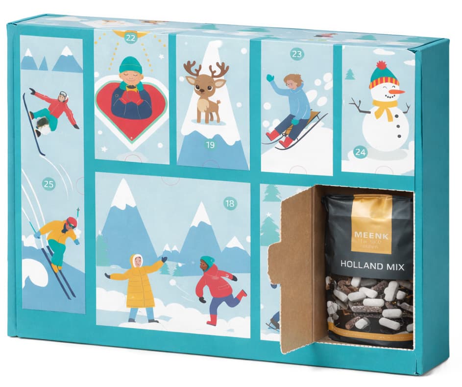 Gepersonaliseerde adventskalender als kerstpakket voorbeeld met eigen ontwerp